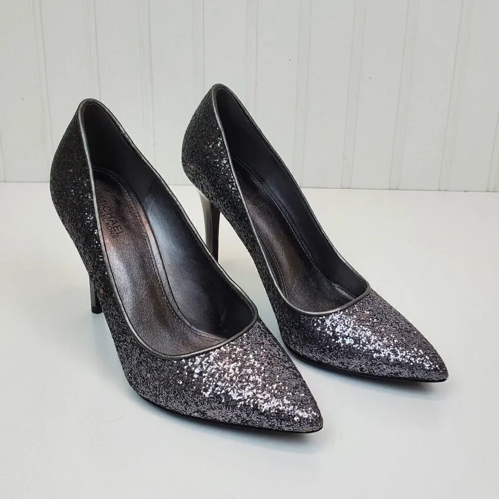 Michael Michael Kors Claire Pump Silver Metallic Leather Pointed Toe SH-052
